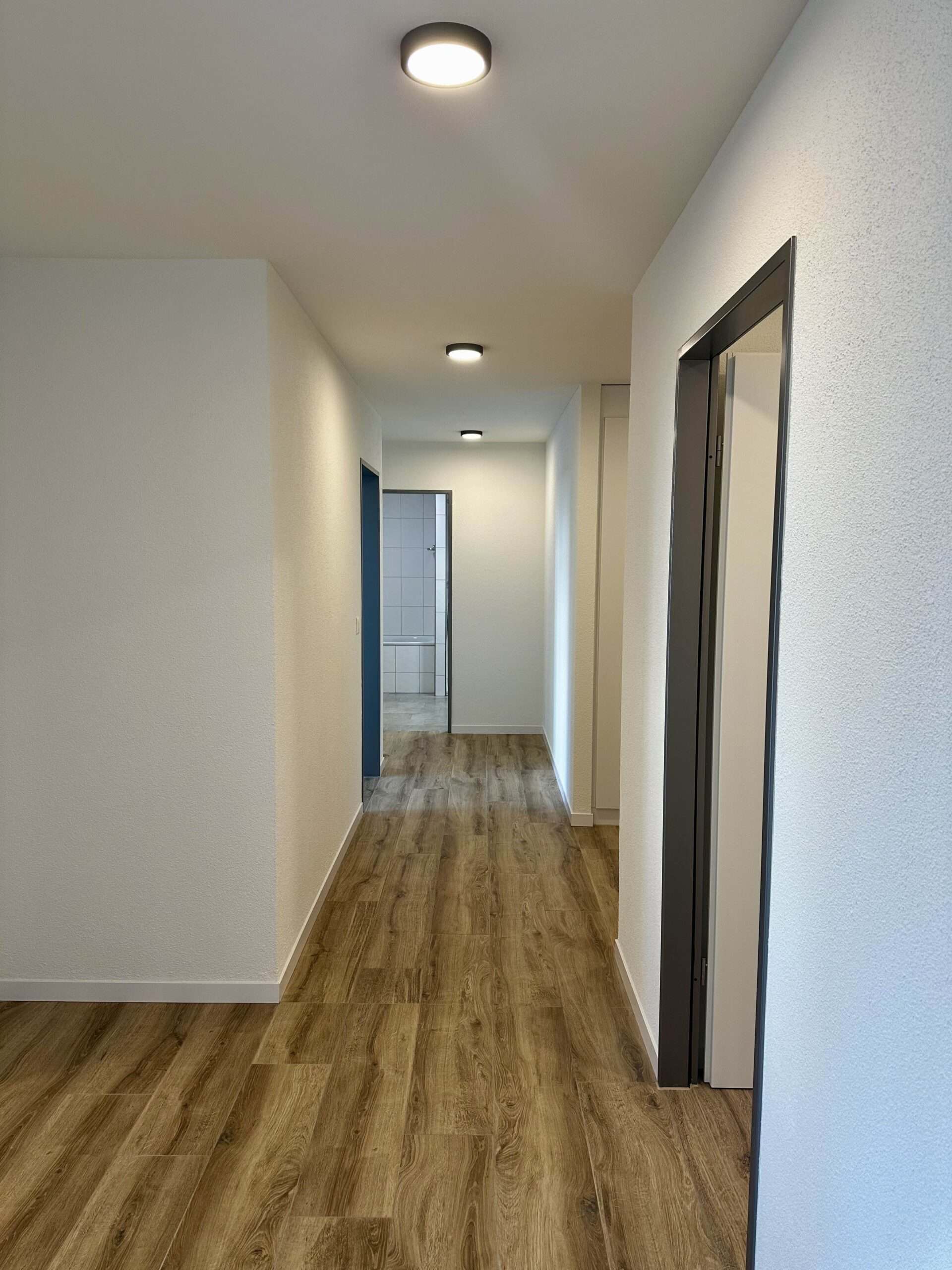 Moderner Eingangsbereich einer renovierten Wohnung von Dalex Immo in Wil, Schweiz